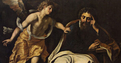 An angel gives a message to Saint Joseph in a dream